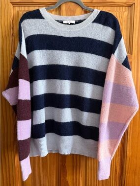 Parker Striped Crewneck Sweater in Navy, Gray, Pink & Maroon